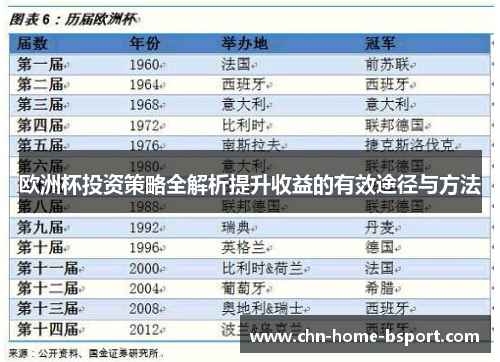 欧洲杯投资策略全解析提升收益的有效途径与方法